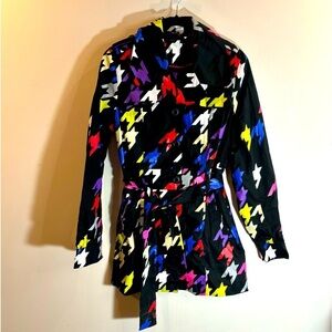 GSUS SINDUSTRIES Sz L Franny Large Print  Houndstooth Pattern Belted Rain Coat